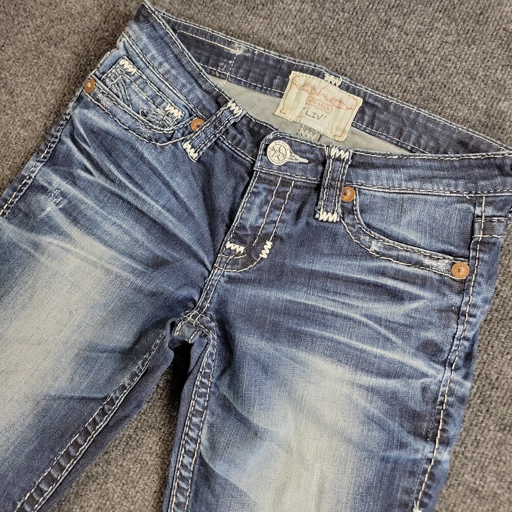 Big Star Liv Capri Blue Jeans Womens Size 28 Western Cowgirl Dark Wash